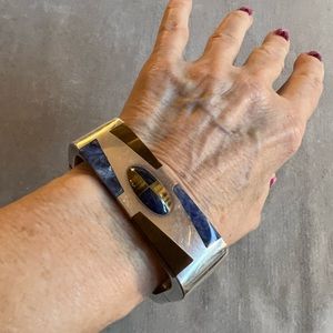 Lapis and Tiger Eye Sterling Silver Cuff